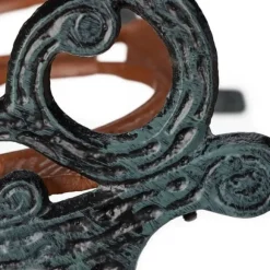 Relaxdays blomsterbänk, gjutjärn och trä, växtstöd för blomkrukor, olika dimensioner, brun/grön-grå