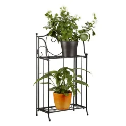 Relaxdays Blomsterhylla i metall 2 plan utomhus växtstöd balkong terrass trädgård HxBxD: 64,5 x 33,5 x 18 cm, svart