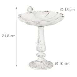 Relaxdays fågelbad, gjutjärn, trädgårdsdekoration, antik stil, fågelmatare på fot, 40 cm hög, vit