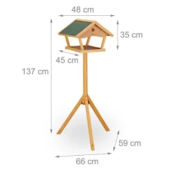 Relaxdays Fågelmatare med stöd, stor, tak som tål väder och vind, trä, 137 x 66 x 59 cm, natur/grön