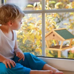 Relaxdays Fågelmatare med stöd, stor, tak som tål väder och vind, trä, 137 x 66 x 59 cm, natur/grön