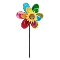Relaxdays Flower Windmill, Wind Chime Barnleksak Trädgård Balkong Fågelskrämma HxBxD 74,5 x 37,5 x 14 cm, Färgglad