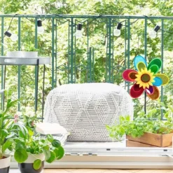 Relaxdays Flower Windmill, Wind Chime Barnleksak Trädgård Balkong Fågelskrämma HxBxD 74,5 x 37,5 x 14 cm, Färgglad