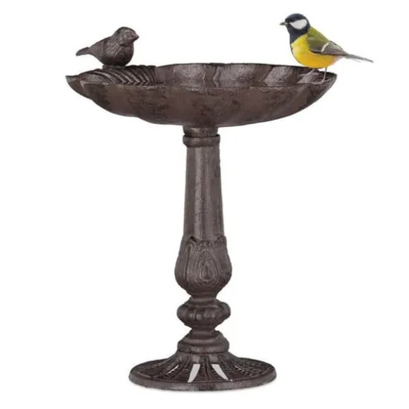Relaxdays Fontäner i gjutjärn på fot, Trädgårdsdekoration, Snäckmatare för vilda fåglar brun