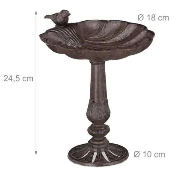 Relaxdays Fontäner i gjutjärn på fot, Trädgårdsdekoration, Snäckmatare för vilda fåglar brun