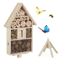 Relaxdays Fristående Insektshotell, Insektshus, Bee Refuge, Nest Hut Garden HxBxD: 140x47x47cm, Nature