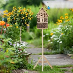 Relaxdays Fristående Insektshotell, Insektshus, Bee Refuge, Nest Hut Garden HxBxD: 140x47x47cm, Nature