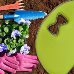 Relaxdays Knäskydd för trädgård, knähjälp, universell med handtag, knämatta, grön