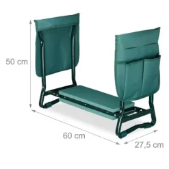 Relaxdays knäskydd, mjukt sittunderlag, 2 väskor, hopfällbar, knähjälpmedel, trädgårdsarbete, upp till 150 kg, HLP 50x60x27,5cm grön