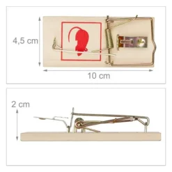 Relaxdays Musfälla i paket om 12, klassiska fällor, återanvändbara, utan gift, råttfälla, metall, trä, natur