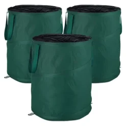 Relaxdays Pop-Up trädgårdssäck, avfallssäck, set med 3 lövträdgård 160 liter trädgårdsarbete: ∅ 55 cm, grön