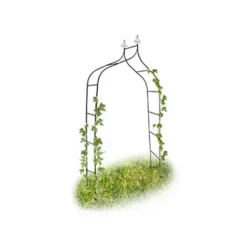 Relaxdays Rosentrellis i metall, stöd för klätterväxter, HxLxP: 255 x 140 x 38 cm, dekorativa spetsar, grön