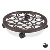 Relaxdays stöd för rullande växter, rund, i metall, rullande bricka för blomkrukor, antik utseende, brun