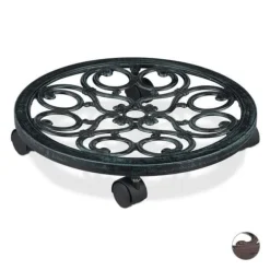 Relaxdays stöd rullande växter rund, i metall, rullande fat blomkrukor, antik utseende, grön