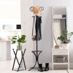 Relaxdays Växtställ, 2 ytor med träeffekt, modern blomsterpall, HLP: 57x29x29 cm, kolonn, svart-ljust brunt