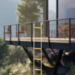 Repstege 12 m, räddnings- och brandstege, med karbinhakar, flamskyddad, för evakuering