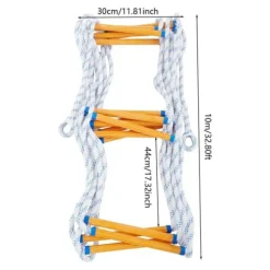 Repstege för nödutrymning - Portabel räddnings-/klätterstege - Höjd 3,8 m - Bredd 30 cm - Maxbelastning 100/120 kg - Fällbar - Färg Blå/Vit/Gul