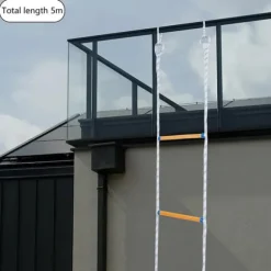 Repstege för nödutrymning - Portabel räddnings-/klätterstege - Höjd 3,8 m - Bredd 30 cm - Maxbelastning 100/120 kg - Fällbar - Färg Blå/Vit/Gul