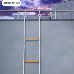 Repstege för nödutrymning - Portabel räddnings-/klätterstege - Höjd 3,8 m - Bredd 30 cm - Maxbelastning 100/120 kg - Fällbar - Färg Blå/Vit/Gul