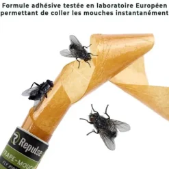 Repulseo® Flugfångarbånd [Tillverkat i EU], Inomhusflugpapper, Klistermussefälla, Alternativ till flugsmällare