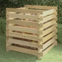 Ribbad trädgårdskompost i impregnerad furu | Storlek: 90x90x90 cm | Färg: Naturträ