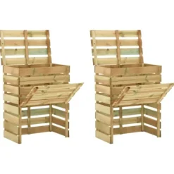 Ribbad trädgårdskompost i trä - 2 st lådor | Storlek: 80x50x100 cm | Färg: Impregnerad furu