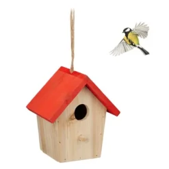 Robust dekorativt fågelholk med rött tak
