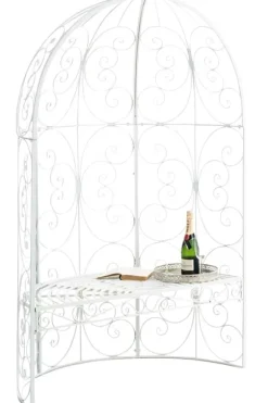 Romantisk halvpaviljong med bänk - Garden Pavilion - Hållbar järndesign | Färg: Vit