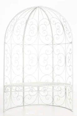 Romantisk halvpaviljong med bänk - Garden Pavilion - Hållbar järndesign | Färg: Vit
