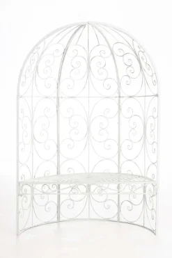 Romantisk halvpaviljong med bänk - Garden Pavilion - Hållbar järndesign | Färg: Antik vit
