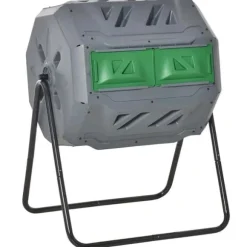 Rootz 2-behållare kompostbehållare - 160L Kapacitet - Roterande kompostbehållare - Grå + Grön + Svart - 71cm x 65cm x 96cm