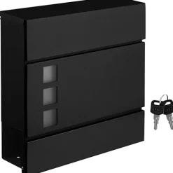 Rootz brevlåda - Väggbrevlåda - Väggmonterad - Låsbar - Tidningsfack - Svart - Metall - 37 x 10,5 x 37 cm