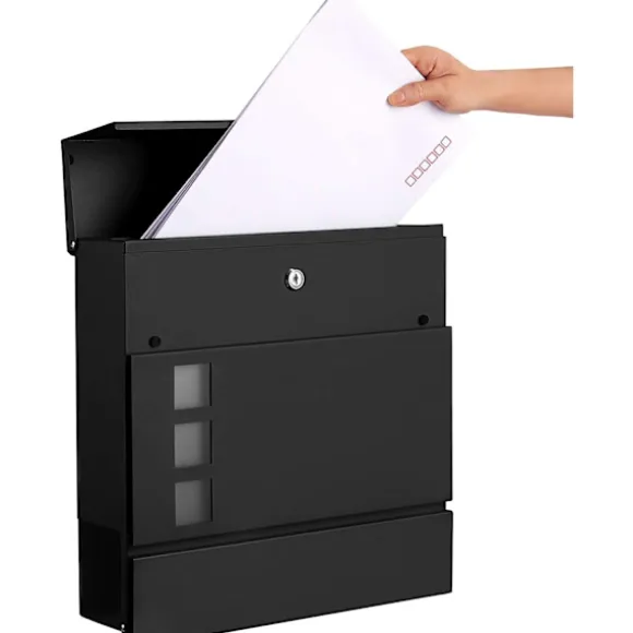 Rootz brevlåda - Väggbrevlåda - Väggmonterad - Låsbar - Tidningsfack - Svart - Metall - 37 x 10,5 x 37 cm