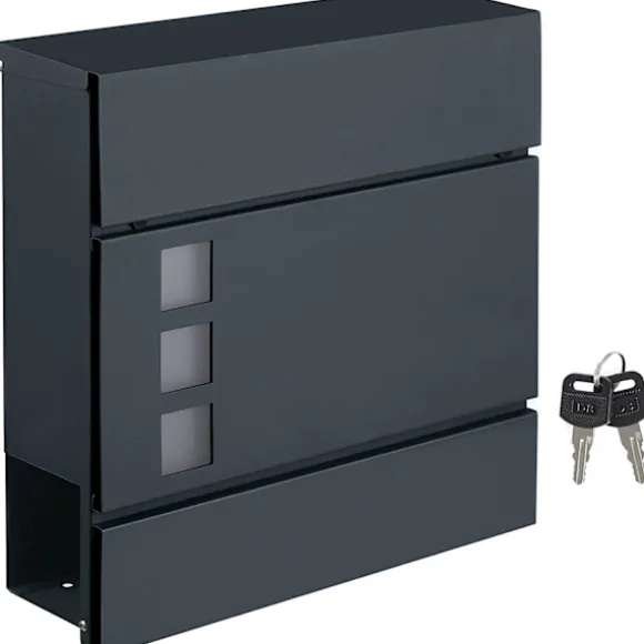 Rootz brevlåda - Väggbrevlåda - Väggmonterad - Låsbar - Tidningsfack - Svart - Metall - 37 x 10,5 x 37 cm