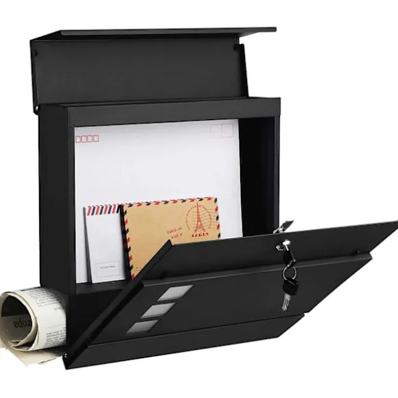 Rootz brevlåda - Väggbrevlåda - Väggmonterad - Låsbar - Tidningsfack - Svart - Metall - 37 x 10,5 x 37 cm