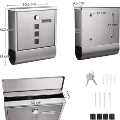 Rootz Brevlåda - Väggbrevlåda - Väggbrevlåda - Postlåda i rostfritt stål - Väggmonterad postlåda - Postmonterad postlåda - Brevlåda för brev - Silver | CDON