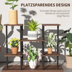 Rootz Flower Stand med 4 nivåer - 4 -stegs växtstativ - Blommorpotthållare - Stable & Elegant - 80 cm x 24 cm x 61,5 cm