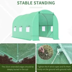Rootz Folie Växthus - Tomat Växthus - Tunnel Växthus - Växthus - Grön - 445 X 190 X 200 CM