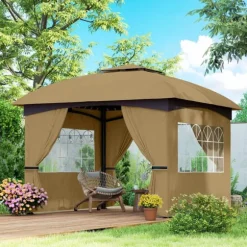 Rootz Garden Gazebo 3.4x3.4m - öltält - utomhusskydd - UV -skydd - Stålram - 335L x 335W x 285H cm