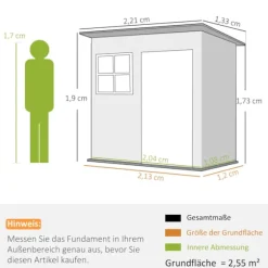 Rootz Garden Shed - Garden House - Outdoor Storage - Låsbar stålstruktur - 221 cm x 133 cm x 190 cm