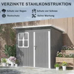 Rootz Garden Shed - Garden House - Outdoor Storage - Låsbar stålstruktur - 221 cm x 133 cm x 190 cm