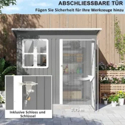 Rootz Garden Shed - Garden House - Outdoor Storage - Låsbar stålstruktur - 221 cm x 133 cm x 190 cm