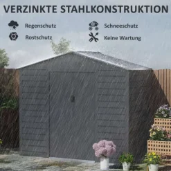 Rootz Garden Tool Shed - Stålförvaring - Låsbar förvaring - Vattentät och ventilerad - 213 cm x 131 cm x 192 cm