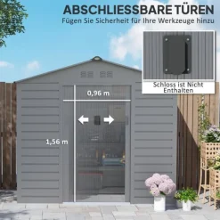 Rootz Garden Tool Shed - Stålförvaring - Låsbar förvaring - Vattentät och ventilerad - 213 cm x 131 cm x 192 cm