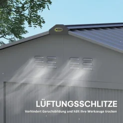 Rootz Garden Tool Shed - Stålförvaring - Låsbar förvaring - Vattentät och ventilerad - 213 cm x 131 cm x 192 cm