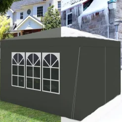 Rootz Gazebo Pop-Up-tält - Vattentät Pagoda - Solskydd - UV-skydd, Regnbeständig, Enkel installation - Metall och 210D Oxford-tyg - 3 x 3 m Grå