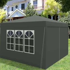 Rootz Gazebo Pop-Up-tält - Vattentät Pagoda - Solskydd - UV-skydd, Regnbeständig, Enkel installation - Metall och 210D Oxford-tyg - 3 x 3 m Grå