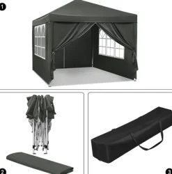 Rootz Gazebo Pop-Up-tält - Vattentät Pagoda - Solskydd - UV-skydd, Regnbeständig, Enkel installation - Metall och 210D Oxford-tyg - 3 x 3 m Grå