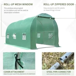 Rootz Greenhouse - Walk-in Växthus - Folieväxthus - Tomatväxthus - Folietunnel - Grön - 395 X 195 X 190 Cm