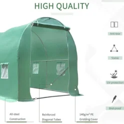Rootz Greenhouse - Walk-in Växthus - Folieväxthus - Tomatväxthus - Folietunnel - Grön - 395 X 195 X 190 Cm
